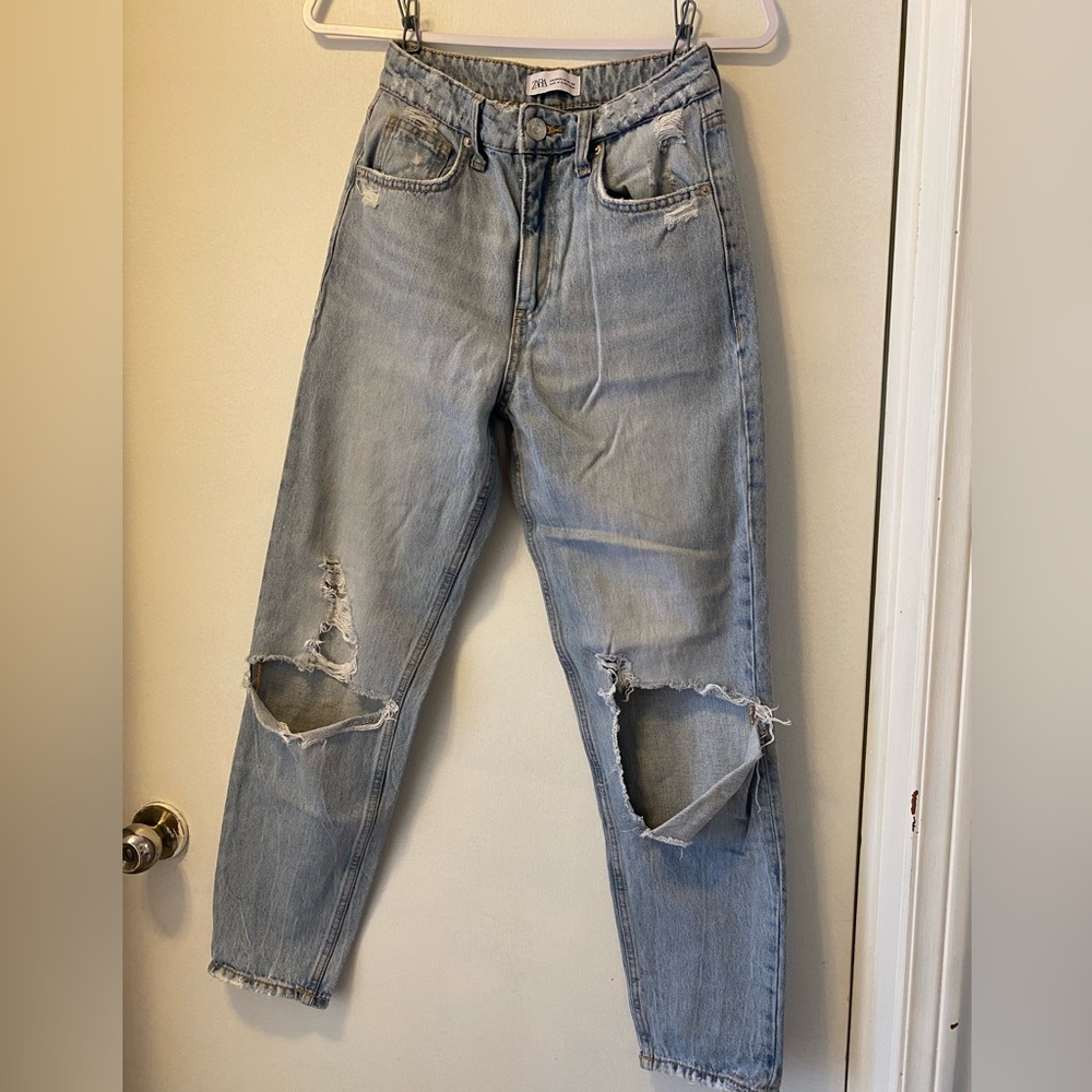 Distressed mom jeans